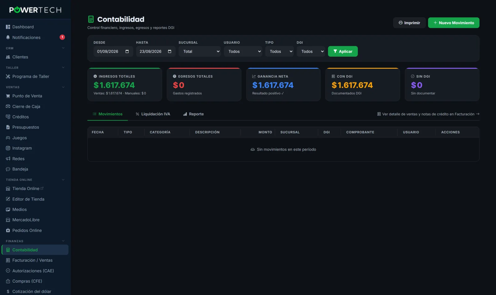 Contabilidad: ingresos, egresos e IVA de ventas y compras del período