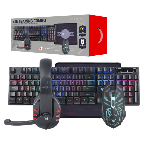 Combo Gamer XZZ-CO-02 Teclado/Mouse/Auricular/Mousepad RGB USB X-Lizzard