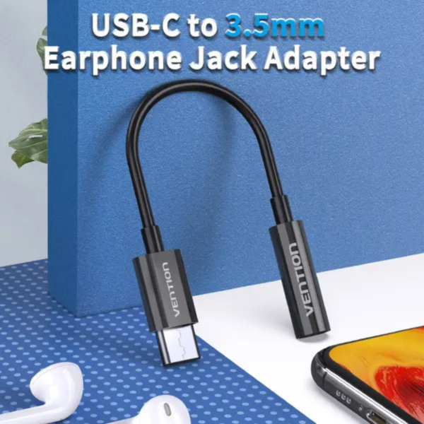 BGIBA Adaptador USB-C Macho a Conector Jack 3.5mm 0.1M Negro Vention - Imagen 3