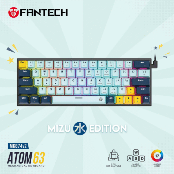 Teclado Mecánico Gamer Fantech ATOM63 MK874v2 – Mizu Series Navy Blue - Imagen 3